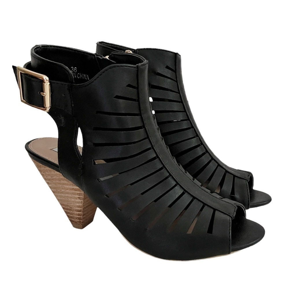 STEVE Madden Gladiator Peep Toe Sling Back Heel Sandal Booties Black